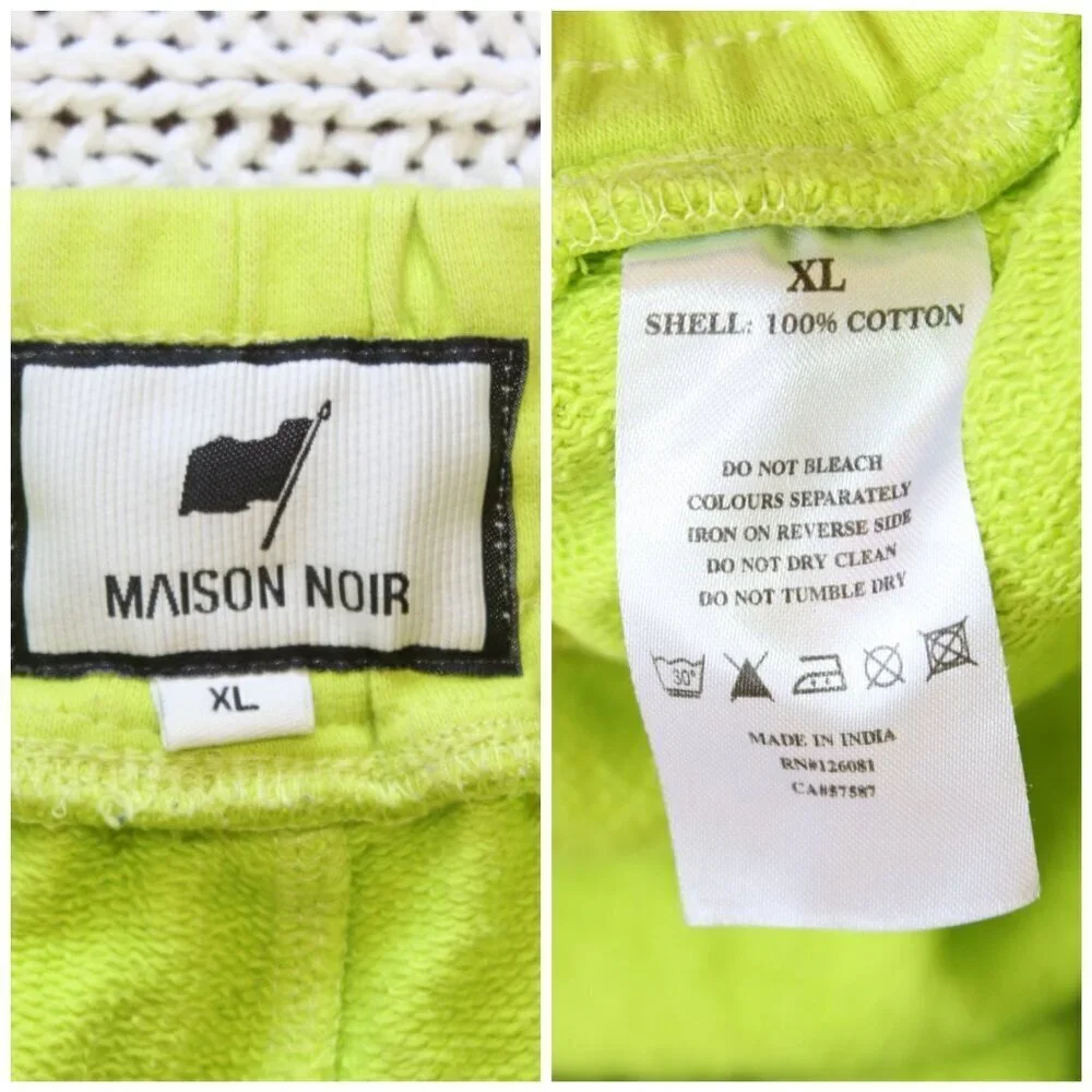Maison Noir Moto club Men's Pants XL Fleece Joggers all over print Neon Yellow